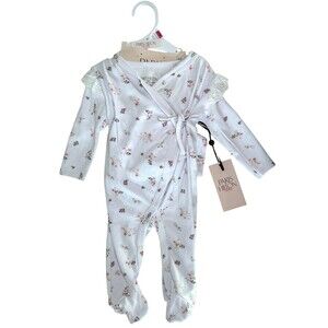Paris Hilton Baby Girl's Coverall Lace Trim & Tie Size 6/9M White Floral